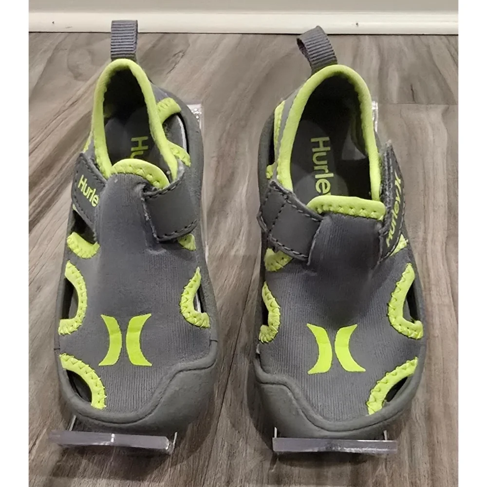 Hurley Kona Toddler Water Shoes Size 5 Gray Neon Green Beach Pool Shoes